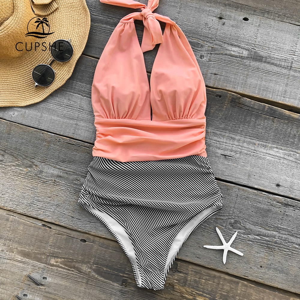 CUPSHE  Accompained Stripe ǽ  V    Ȧ  Ű 2020 Ladies Beach Bathing Swimwear